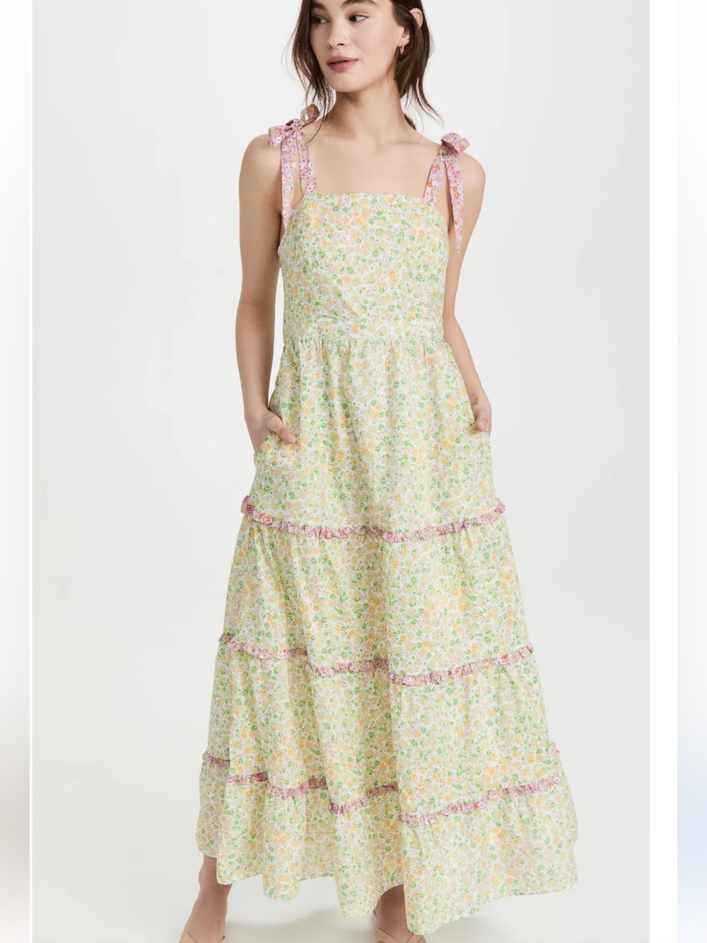 LOST + WANDER Cecilia Floral Tiered Maxi Dress L